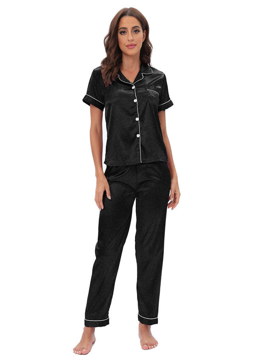 Color-Black-Satin Suit Two Piece Home Wear Pajamas Women-Fancey Boutique