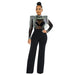 Color-Black-Sexy Casual Slim Fit Turtleneck See Through Rhinestone Tassel Jumpsuit Women-Fancey Boutique