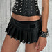 Color-Black-Street Punk Velcro One Piece Leather Skirt Personalized Heavy Industry Metal Ring Buckle Sexy Mini Skirt-Fancey Boutique