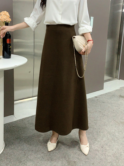 Color-Skirt Women A Line Skirt Autumn Winter Brown High Waist Slimming Mid Length Expansion Skirt Skirt-Fancey Boutique