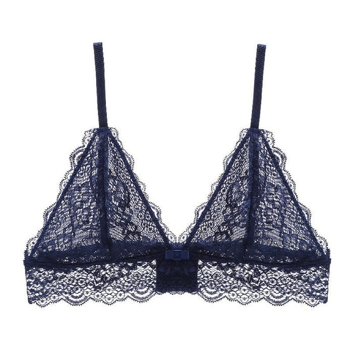 Color-royal blue-Summer Breathable Lace Sexy Lingerie Wireless Ultra Thin Triangle Cup Bra Bralette-Fancey Boutique