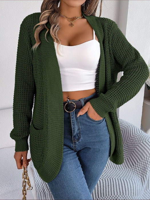 Color-Army Green-Autumn Winter Casual Pocket Long Sleeve Knitted Sweater Cardigan Coat Women Clothing-Fancey Boutique
