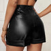 Color-Faux Leather Shorts Women Outer Wear Summer High Roll Hem Pleated Ladies Casual Hip-Wrapped Pants-Fancey Boutique