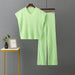 Color-Light Green-Plus Size Pullover V neck Loose Solid Color Top Pleated Wide Leg Trousers Knitted Two Piece Women-Fancey Boutique