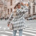 Color-Plaid Printed Long Woolen Coat Women-Fancey Boutique