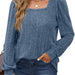 Color-Sea Blue-Temu Autumn Winter Women Sunken Stripe Square Collar Casual Long Sleeve Top-Fancey Boutique