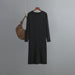 Color-Autumn Winter Round Neck Loose Long Sleeves Knitted Dress Women Long below the Knee Underdress-Fancey Boutique