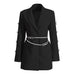 Color-Black-Spring Dignified Hollow Out Cutout Bow Rhinestone Sleeve Pearl Belt Business Dress Women-Fancey Boutique