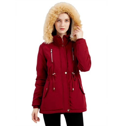 Color-Autumn Winter Women Clothing Thick Lambskin Cotton-Padded Coat Women Loose Women Cotton Clothes Removable Hat Fleece Padded Coat-Fancey Boutique