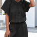 Color-Black-Spring Summer Solid Color Pleated Lace up Button Jumpsuit Casual Short-Fancey Boutique