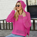 Color-Rose Red Cutout Blouse-Loose Outer Wear Long Sleeve Cutout Blouse Solid Color Casual Hooded Sweater Women-Fancey Boutique