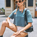 Color-Blue Gray-White Short T shirt Women Summer Trendy Solid Color Loose Slimming Short Sleeve T shirt BM Cropped Outfit Top-Fancey Boutique