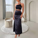 Color-Elegant Halter Black Skirt Set Sexy Slit High Waist Skirt Two Piece Set-Fancey Boutique