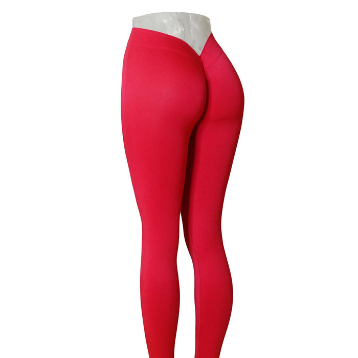 Color-Red-No Embarrassment Line Peach Hip Fitness Yoga Pants V Waist Hip Skinny Workout Pants-Fancey Boutique
