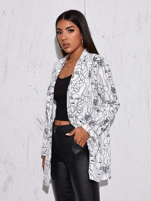 Color-White head of human-Popular Women Clothing Autumn Winter Printed Casual Small Blazer for Women-Fancey Boutique