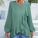 Color-Green-Spring Summer Solid Color Ruffles Lantern Sleeve Irregular Asymmetric Top-Fancey Boutique