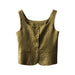 Color-Retro Linen Vest for Women Autumn Special-Interest Square Collar Sleeveless Short Top-Fancey Boutique