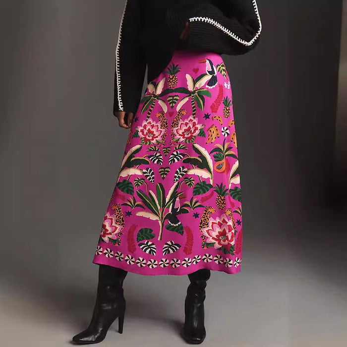 Color-Spring Summer Street Tropical Plant Vintage Print Skirt for Women-Fancey Boutique