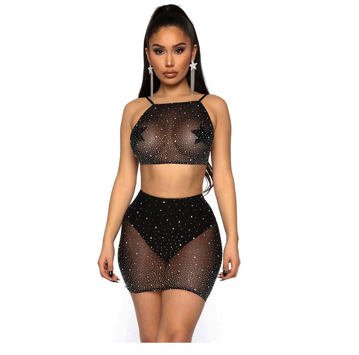 Color-Supply September New Sexy Black Transparent Mesh Starry Sky Sexy Suit-Fancey Boutique