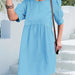 Color-Light Blue-Spring Summer Arrival Solid Color Basic round Neck Button Puff Sleeve Dress-Fancey Boutique