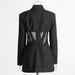 Color-Autumn Boning Corset Waist Mesh Stitching See Through Design Blazer Mid Length Blazers-Fancey Boutique