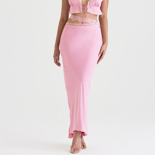 Color-Pink-Early Autumn Women Wear Satin Tight Sexy Sheath Fishtail Skirt Pink Graceful Long Skirt-Fancey Boutique