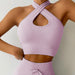 Color-Light Purple Bra-Seamless Sports Yoga Workout Clothes Autumn Winter Drawstring Cross Sexy Sports Bra Vest Women-Fancey Boutique