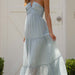 Color-Women V neck Brace Long Stitching Dress Elegant Shoulder Baring Sleeveless-Fancey Boutique