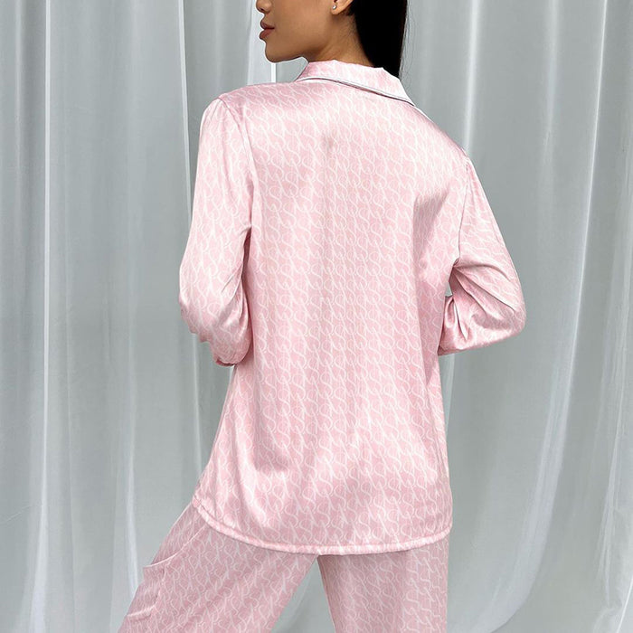 Color-Fall Pink Printing Artificial Silk Loose Comfort Casual Breathable Ladies Homewear Daily Wear Pajamas-Fancey Boutique