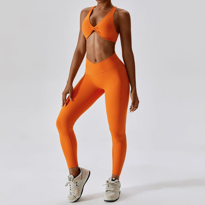 Color-Pleated Bra Trousers Tropical Orange-Sexy Beauty Back Yoga Clothes Outer Wear Pilates Running Fitness Exercise Yoga Suit Women-Fancey Boutique