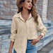 Color-Apricot-Women Clothing Autumn Winter Collared Single Breasted Solid Color Loose Long Sleeves Shirt-Fancey Boutique