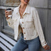 Color-Women Clothing Autumn Winter Pocket Cardigan Collared Button Texture Jacquard Coat-Fancey Boutique