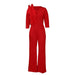 Color-Red-Women Clothing Autumn Elegant V neck Wide Leg Jumpsuit-Fancey Boutique