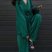 Color-Green-Early Autumn Women Long Sleeve Graceful Fashionable Work Pant Drape Satin Casual Set-Fancey Boutique