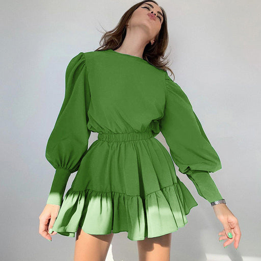 Color-Green-Autumn Winter New Mid-Length Dress Lantern Sleeve Waist-Tight Office French Retro Long Sleeve Dress for Women-Fancey Boutique