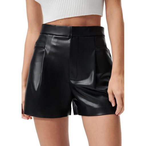 Color-Black-Women Clothing High Waist Faux Leather Pant Belt Pocket Shorts Women Sexy Casual Pants High End-Fancey Boutique