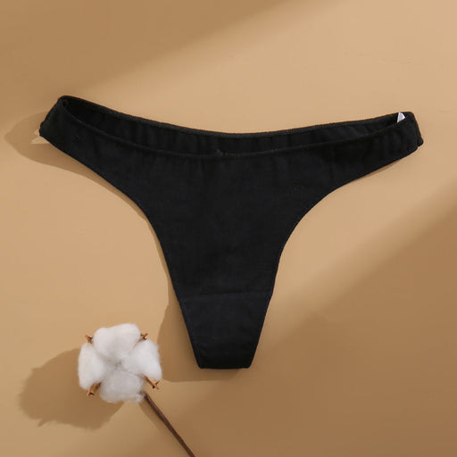 Color-Black-Women T-Back Basic Cotton Underwear Solid Color Sexy High Split Briefs-Fancey Boutique