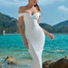 Color-Summer off Shoulder Elegant White Mid Length Dress Solid Color Sheath Stretch Evening Dress-Fancey Boutique