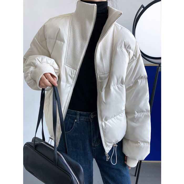 Color-Stand Collar Short down Jacket Women Small White Duck down Coat-Fancey Boutique