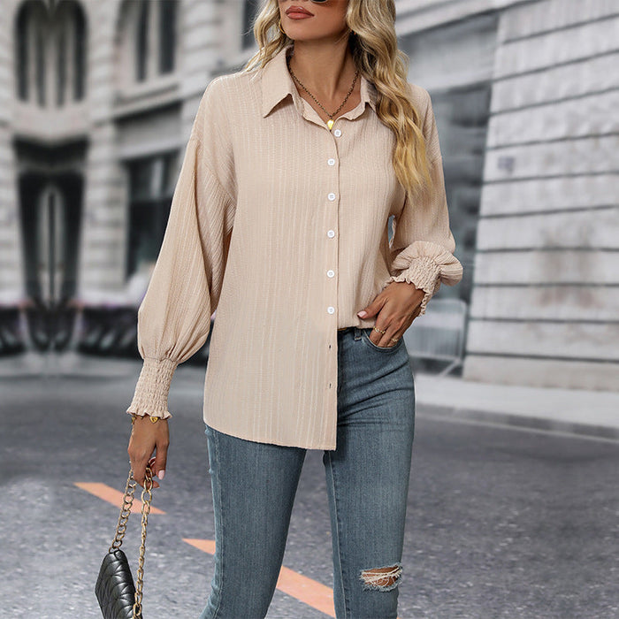 Color-Autumn Women Clothing Solid Color Long Sleeve Shirt Women-Fancey Boutique