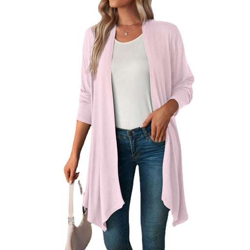 Color-Pink-Women Clothing Autumn Solid Color Long Sleeve Long Women Cardigan-Fancey Boutique