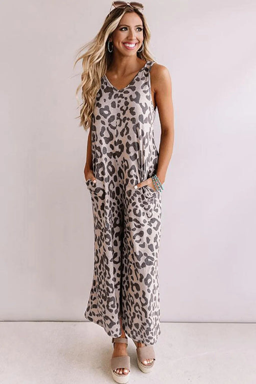 Color-Brown-Summer Women Streetwear Leopard Print Sleeveless Loose Women Jumpsuit-Fancey Boutique