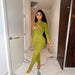 Color-Sexy V-neck Long Sleeve Zipper Two-Piece Set Nightclub Uniforms-Fancey Boutique