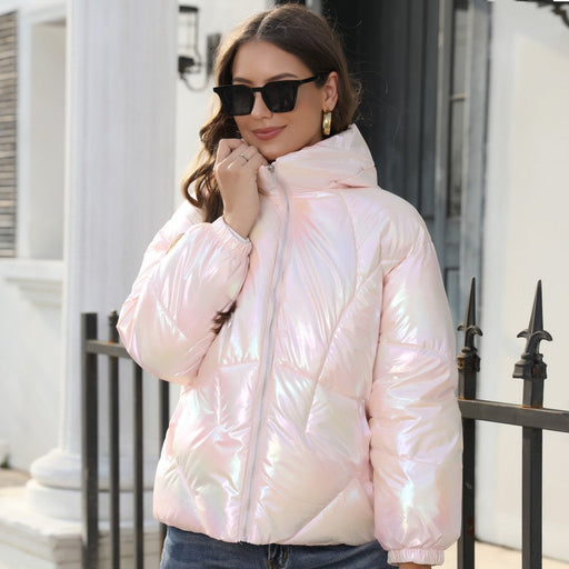 Color-Women Clothing Winter Shiny Surface Cotton Cloth Hooded Puffer Jacket Coat Thermal Cotton Padded Clothes-Fancey Boutique