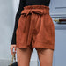 Color-Summer Middle East Women Casual Solid Color Tied Corduroy Loose Shorts-Fancey Boutique