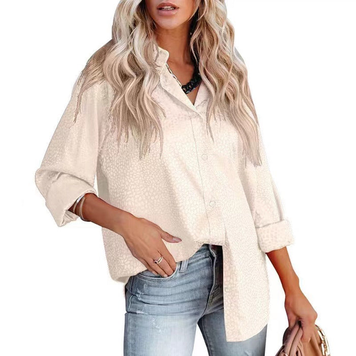 Color-Ivory-Women Shirt Autumn Comfort Satin Gravel Pattern Long Sleeve Loose Women Top-Fancey Boutique