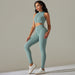 Color-Blue and Gray-Seamless Knitted Zipper Thread Sexy Sports Vest Pants Yoga Clothes Fitness Suit Women-Fancey Boutique