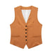 Color-Orange Vest-Summer V neck Solid Color Single Breasted Vest High Waist Wide Leg Pants Shorts Suit-Fancey Boutique