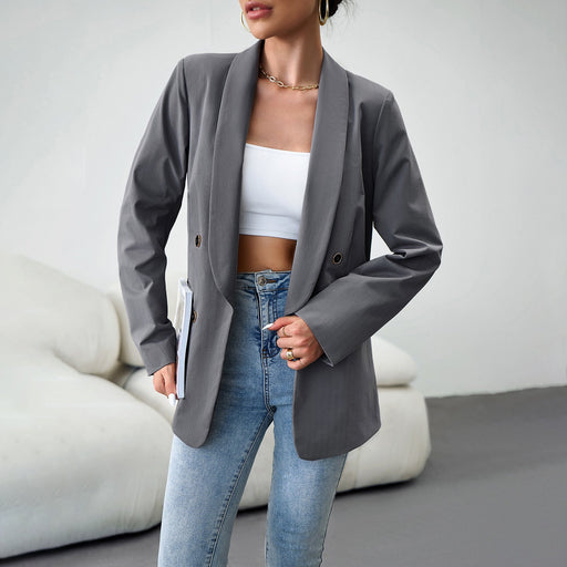 Color-Gray-Women Clothing Autumn Winter Office Blazer-Fancey Boutique