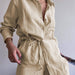 Color-Khaki-Women Clothing Suit Pure Cotton Summer Collared Long Sleeve Shirt High Waist Pocket Shorts Two Piece Set-Fancey Boutique